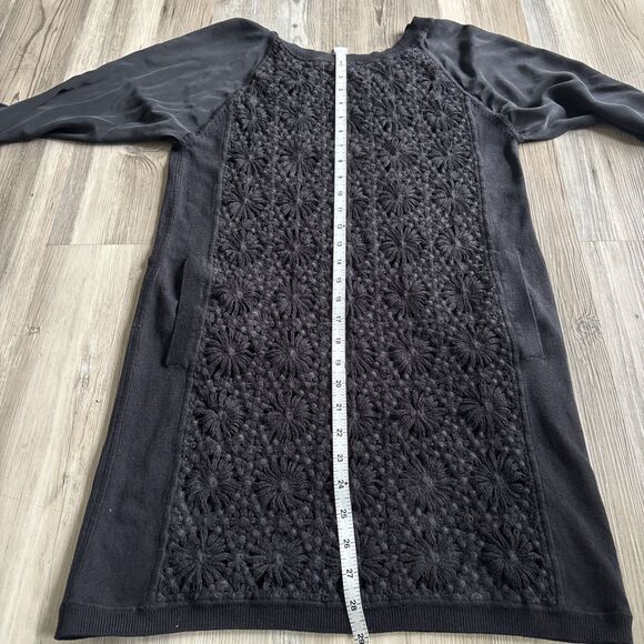 Anthropologie Cluny Embroidered Black Silk Cashmere Blend Dress Size Medium - Picture 8 of 11
